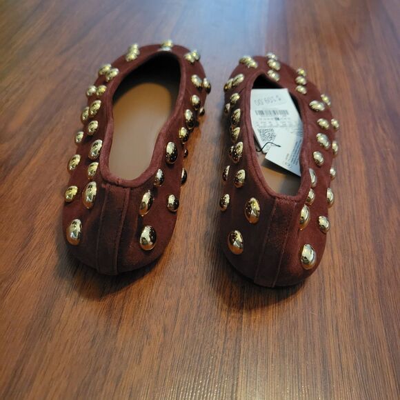 NWTs ZARA Studded Brown Leather Ballet Flats Size EUR 38 US 7.5 Classic - Picture 10 of 15